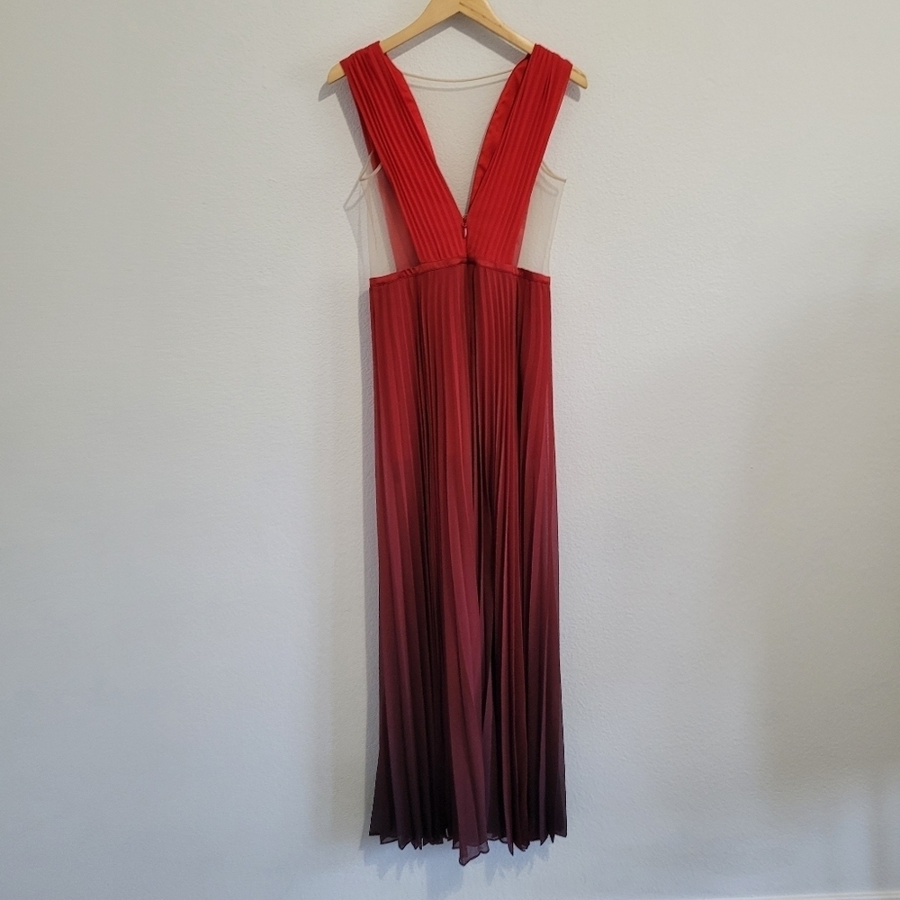 Bebe red ombre pleated double  split illusion bodice formal evening gown - Picture 2 of 13